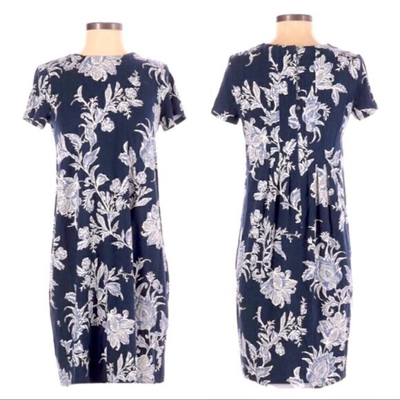 J.JILL PERFECT T-SHIRT DRESS BLUE FLORAL SZ M TALL - Picture 1 of 3